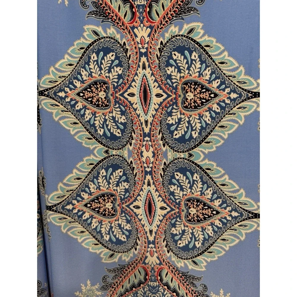 Roz & Ali Dress Sz 22 Blue Paisley Cold Shoulder Shift Dress3/4 Sleeve Stretch - Picture 3 of 5
